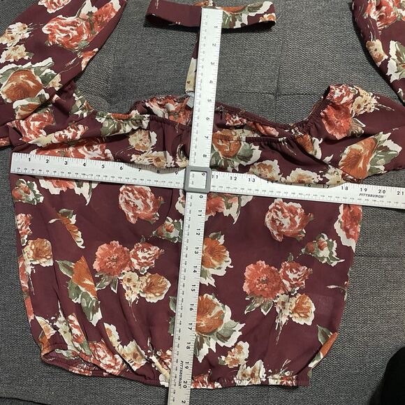 Charlotte Russe Off Shoulder Crop Choker Blouse Burgundy‎ Floral Women's Medium - Picture 7 of 9